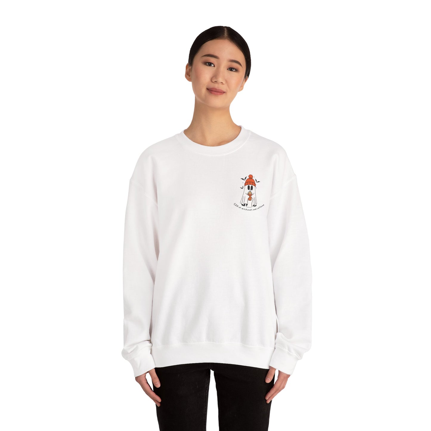 CEO of witchcraft and caffeine, Cute Halloween Sweatshirt, Funny Spooky Jumper, Cozy Fall Pullover, Spooky Season Gift, Ghost Pumpkin Design, Pumpkin Spice, CEO, Coworker