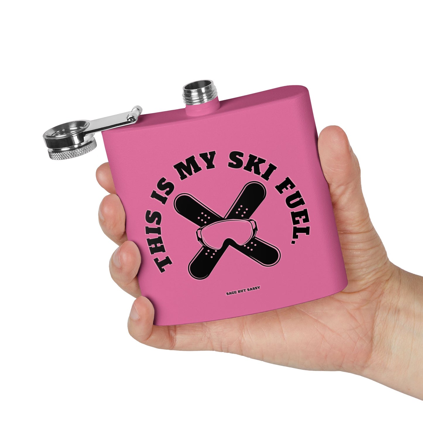This is my ski fuel, Flask, Stainless Steel Hip Flask, Skiing and Snowboarding accessories, 6oz