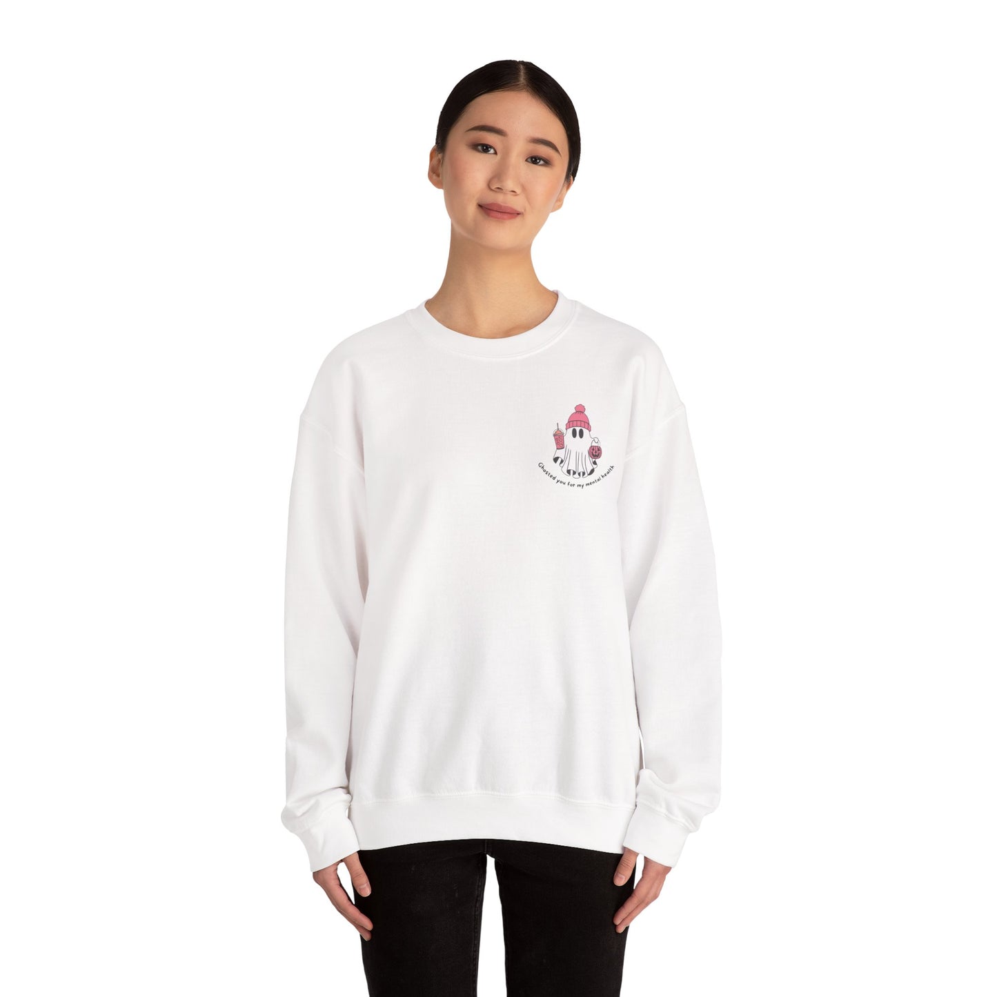 Ghosted you for my mental health 2, Cute Halloween Sweatshirt, Funny Spooky Jumper, Cozy Fall Pullover, Spooky Season Gift, Ghost Pumpkin Design