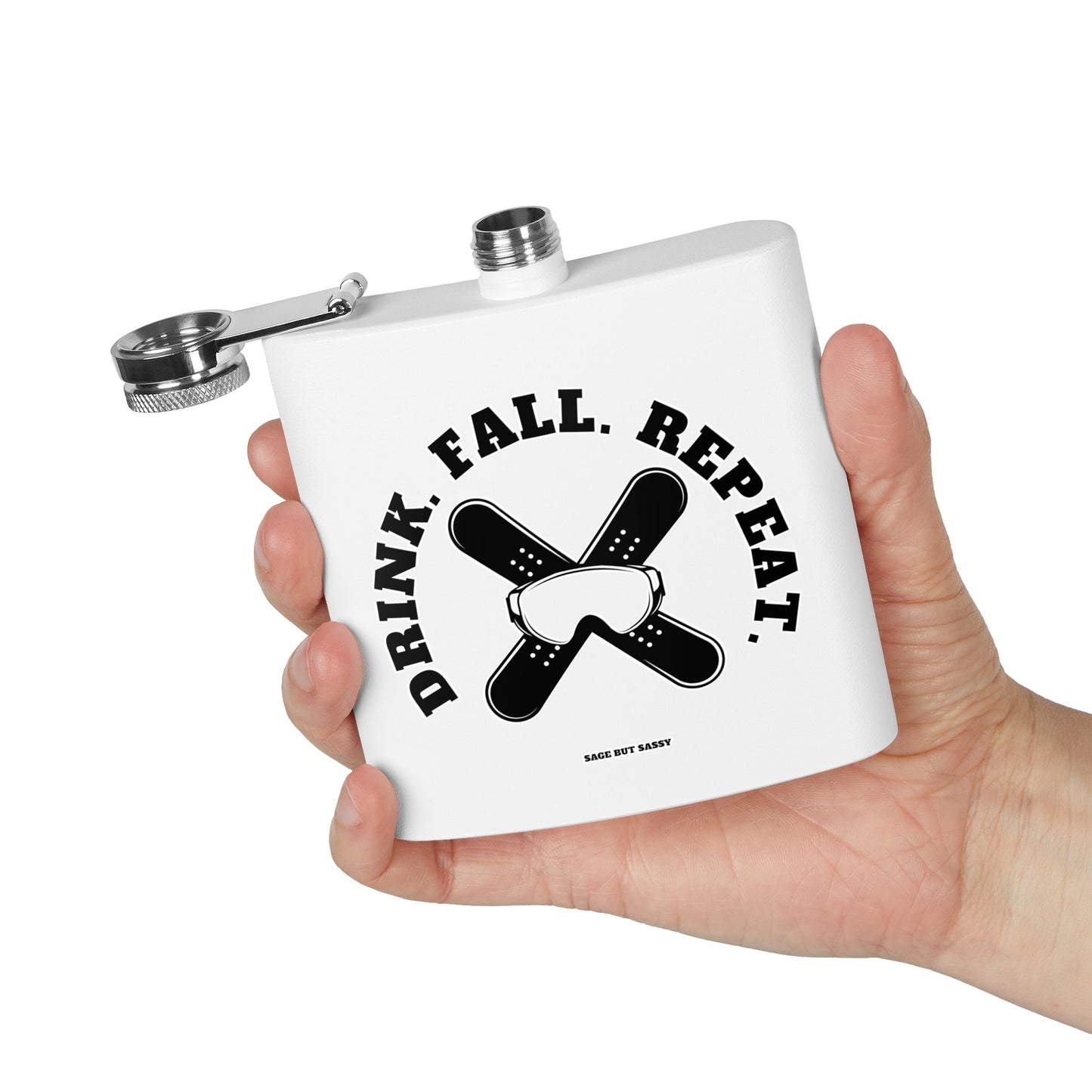 Drink fall repeat, Flask, Stainless Steel Hip Flask, Skiing and Snowboarding accessories, 6oz