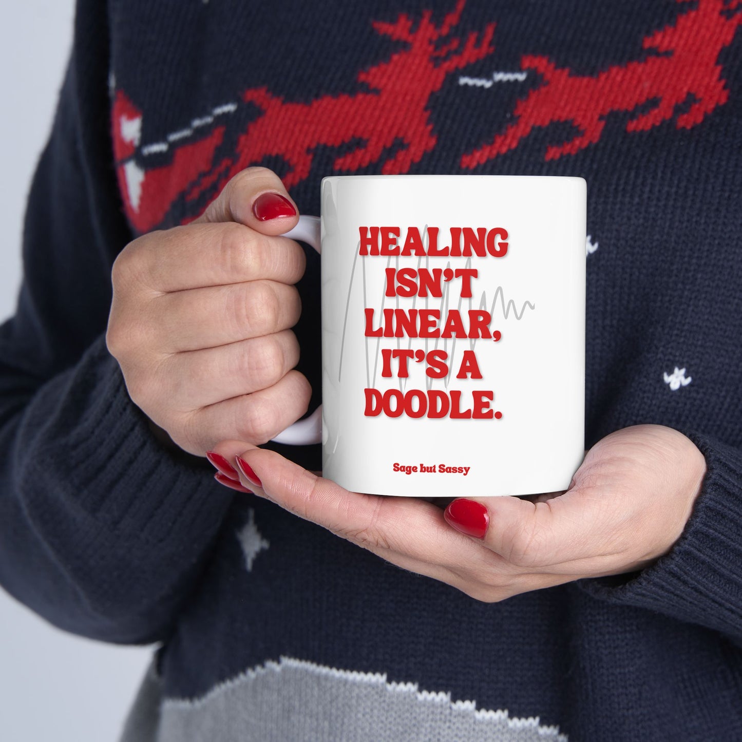 Healing isn't linear, it's a doodle, Daily affirmations mug, gift for her, best friend cup, Mental health awareness, Self love