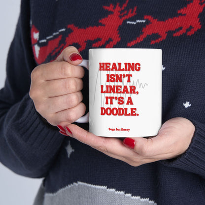 Healing isn't linear, it's a doodle, Daily affirmations mug, gift for her, best friend cup, Mental health awareness, Self love
