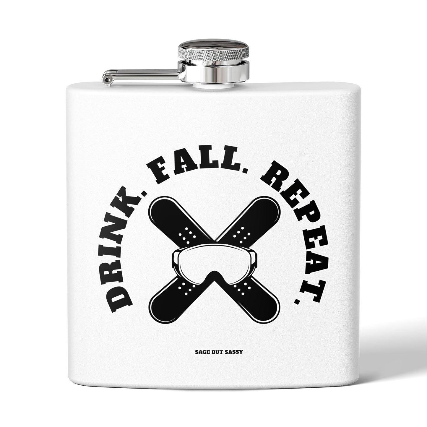 Drink fall repeat,  Flask, Stainless Steel Hip Flask, Skiing and Snowboarding accessories, 6oz