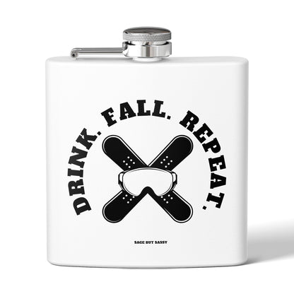 Drink fall repeat,  Flask, Stainless Steel Hip Flask, Skiing and Snowboarding accessories, 6oz