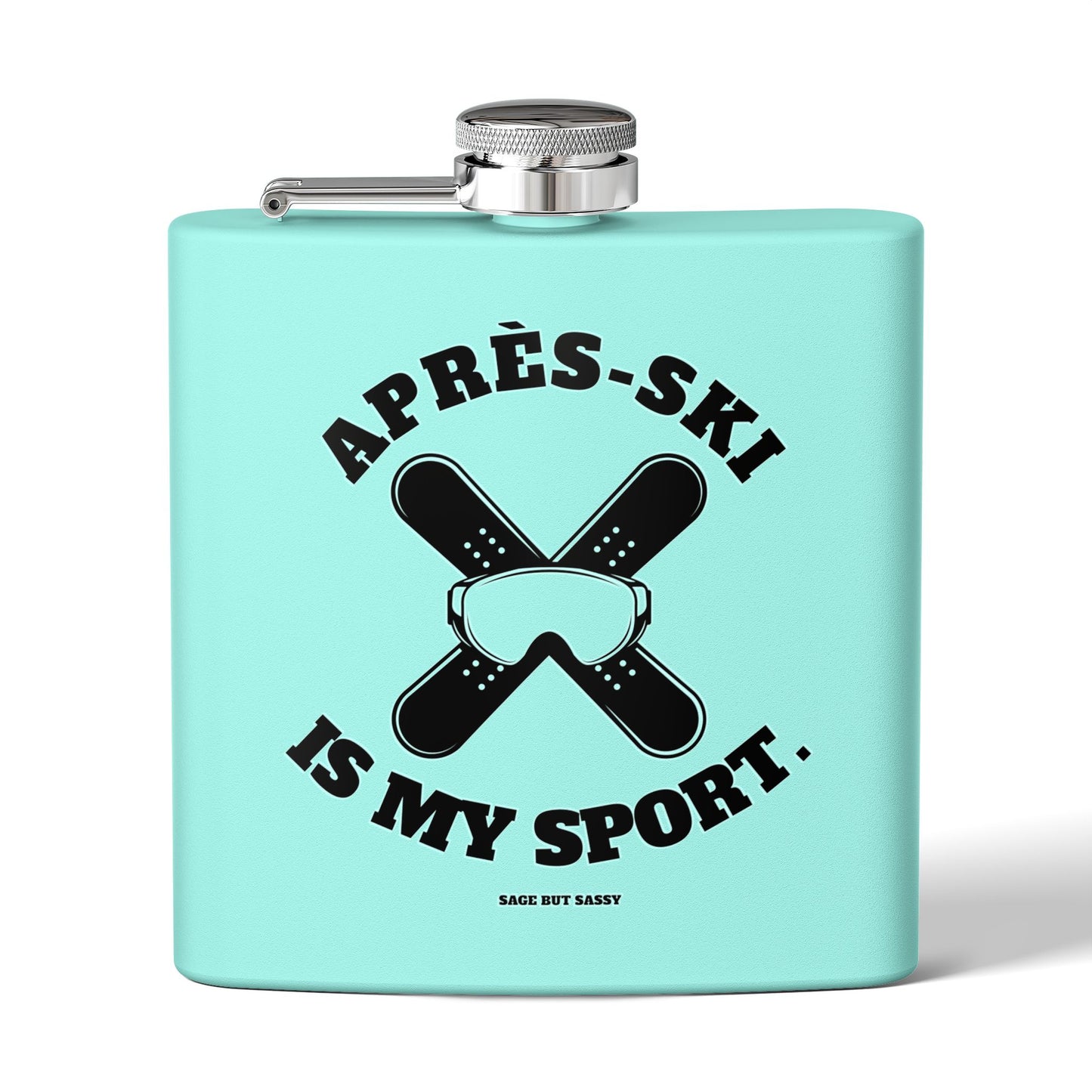 Après-Ski Is My Sport,  Flask, Stainless Steel Hip Flask, Skiing and Snowboarding accessories, 6oz