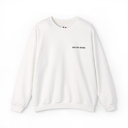 Stay in > go out. Crewneck Sweatshirt, Minimal Embroidered Cozy Pullover, Introvert gift