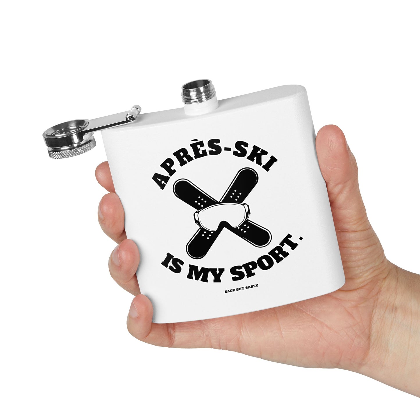 Après-Ski Is My Sport,  Flask, Stainless Steel Hip Flask, Skiing and Snowboarding accessories, 6oz