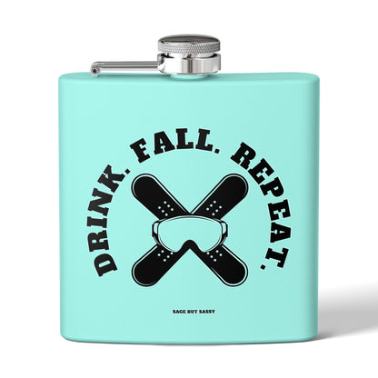 Drink fall repeat,  Flask, Stainless Steel Hip Flask, Skiing and Snowboarding accessories, 6oz