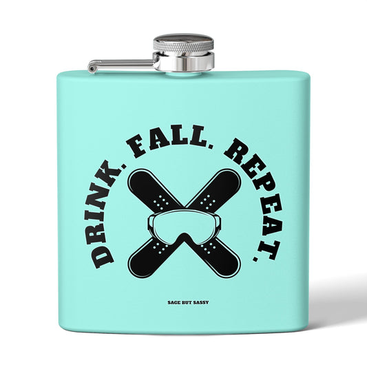Drink fall repeat,  Flask, Stainless Steel Hip Flask, Skiing and Snowboarding accessories, 6oz