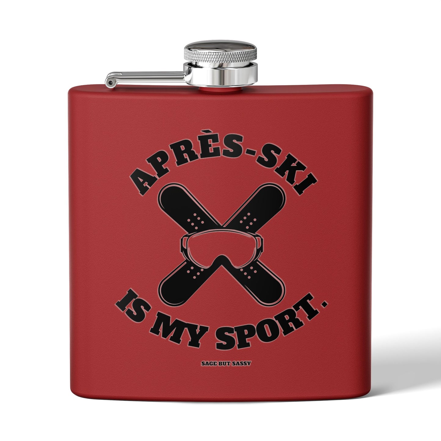 Après-Ski Is My Sport,  Flask, Stainless Steel Hip Flask, Skiing and Snowboarding accessories, 6oz