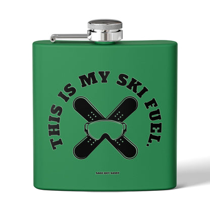 This is my ski fuel,  Flask, Stainless Steel Hip Flask, Skiing and Snowboarding accessories, 6oz