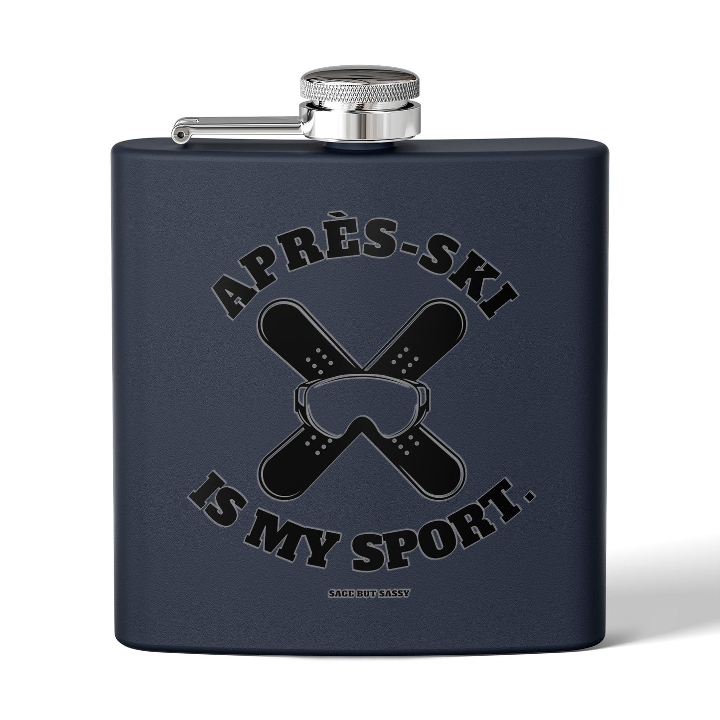 Après-Ski Is My Sport,  Flask, Stainless Steel Hip Flask, Skiing and Snowboarding accessories, 6oz