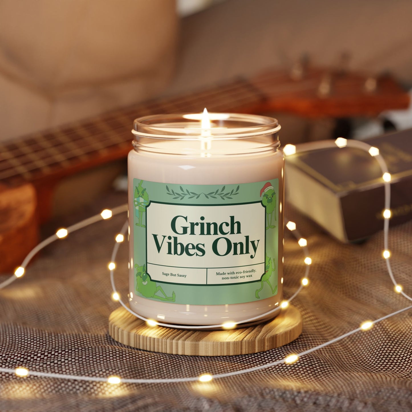 Grinch Vibes Only, Relaxation Candle, Mental Health, Scented Candle, Best Friend gift, Hate Christmas