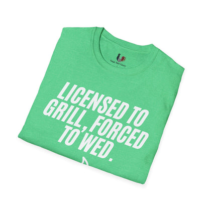 Licensed to grill, forced to wed, T-Shirt, Funny Bachelor Party Tee