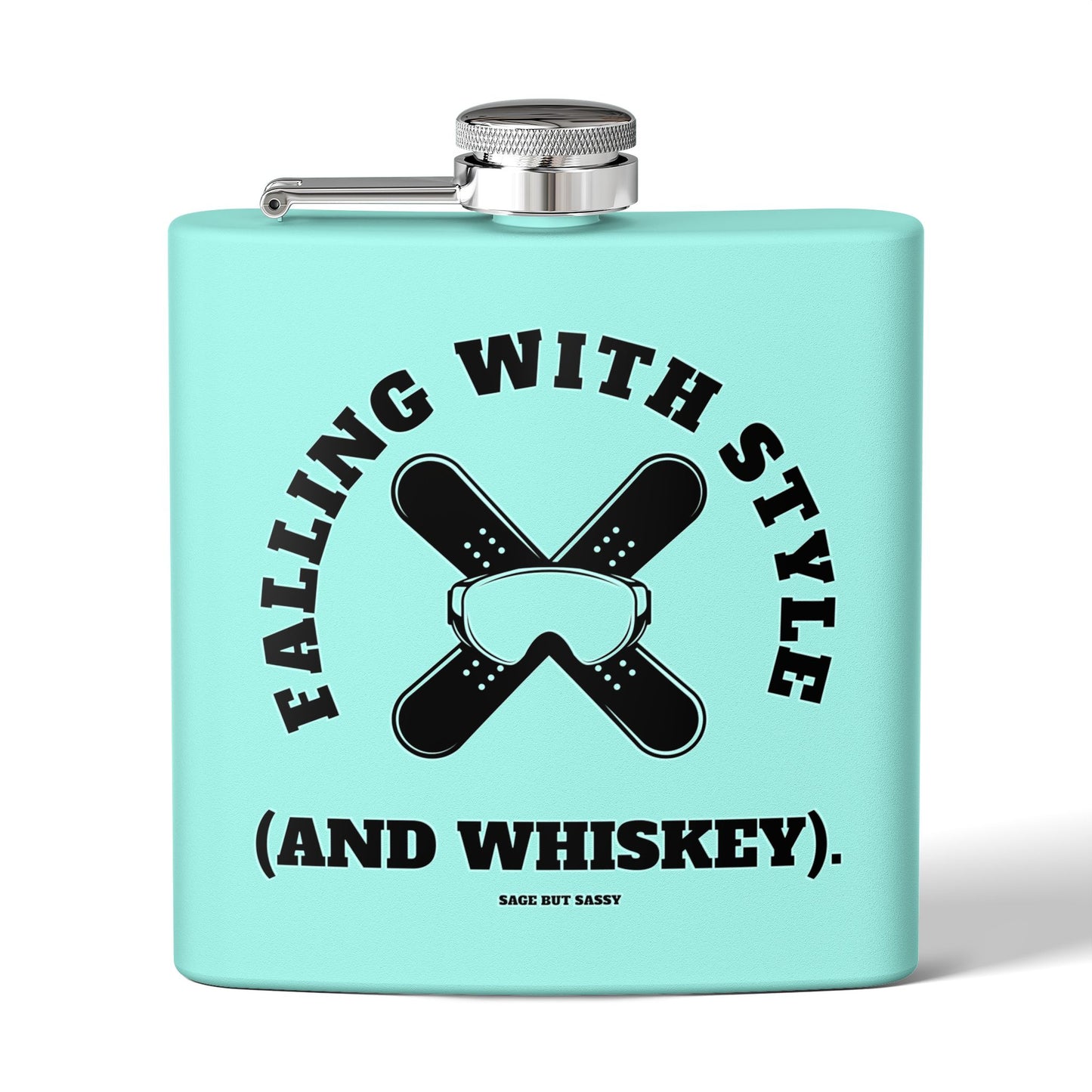 Falling with style and whiskey,  Flask, Stainless Steel Hip Flask, Skiing and Snowboarding accessories, 6oz