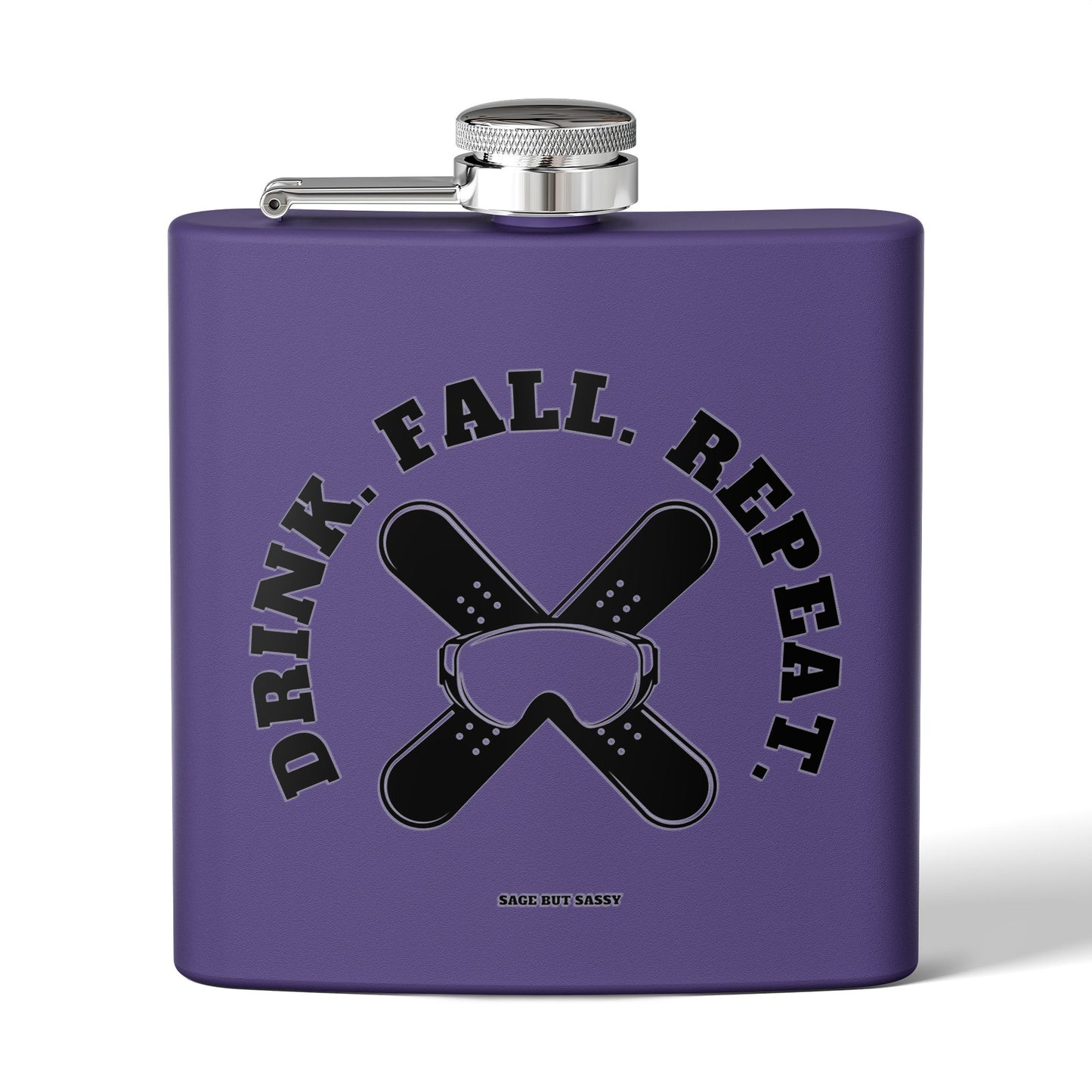 Drink fall repeat,  Flask, Stainless Steel Hip Flask, Skiing and Snowboarding accessories, 6oz