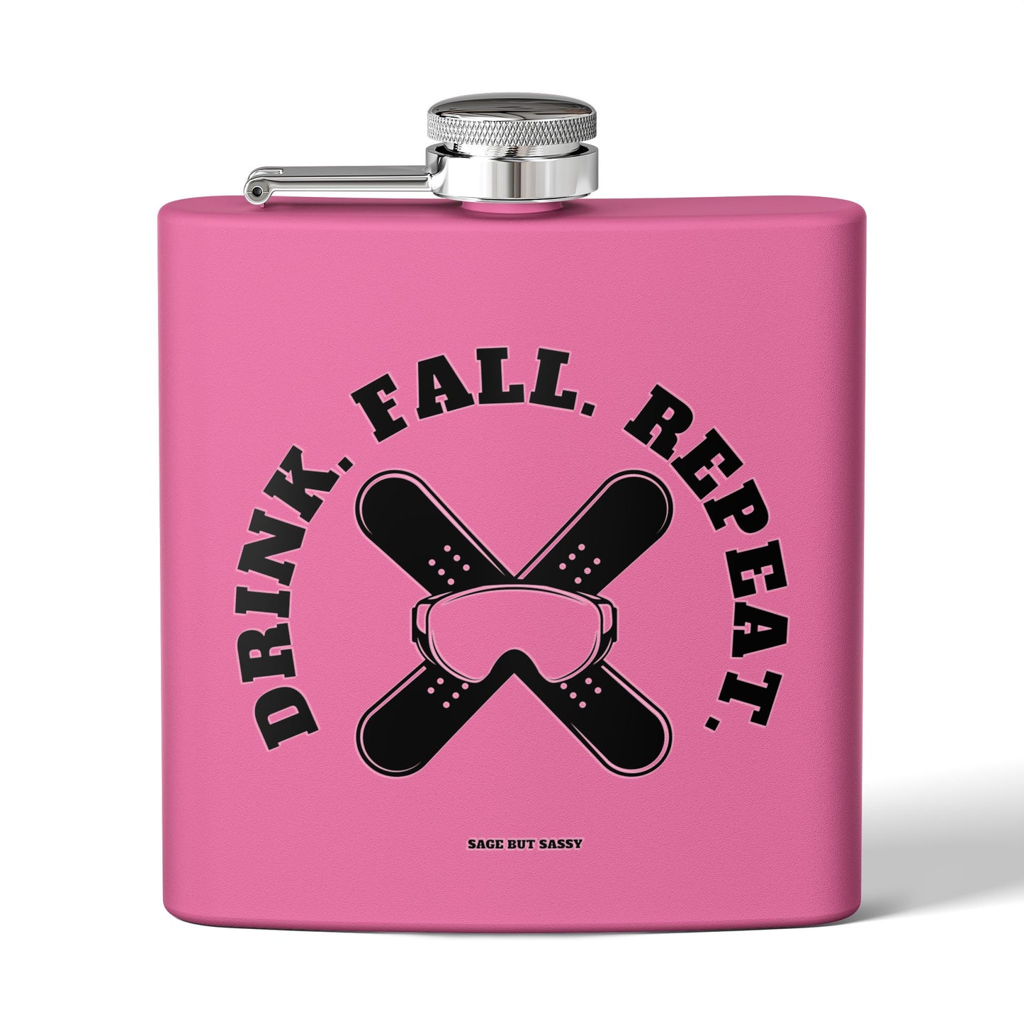Drink fall repeat,  Flask, Stainless Steel Hip Flask, Skiing and Snowboarding accessories, 6oz