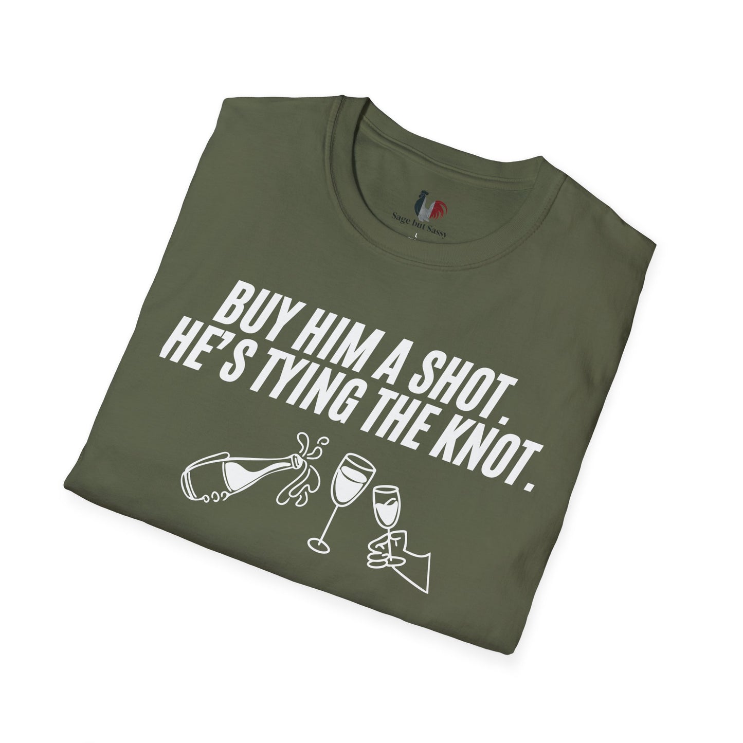 Buy him a shot, he's tying the knot, T-Shirt, Funny Bachelor Party Tee