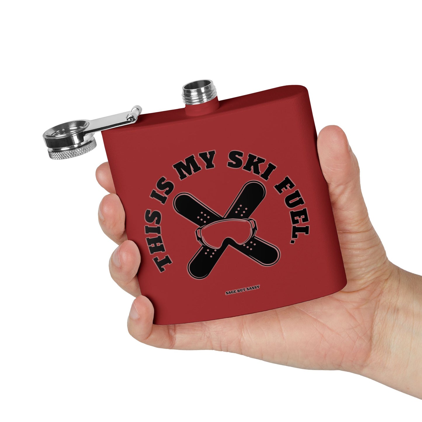 This is my ski fuel,  Flask, Stainless Steel Hip Flask, Skiing and Snowboarding accessories, 6oz