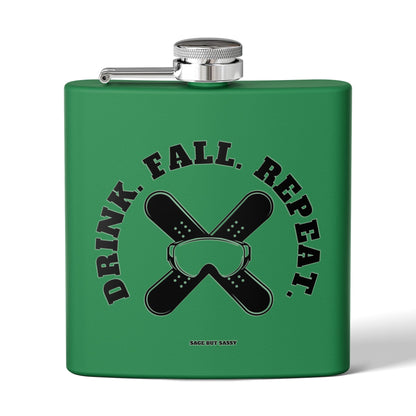 Drink fall repeat,  Flask, Stainless Steel Hip Flask, Skiing and Snowboarding accessories, 6oz
