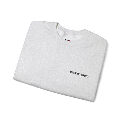 Stay in > go out. Crewneck Sweatshirt, Minimal Embroidered Cozy Pullover, Introvert gift