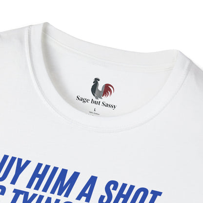 Buy him a shot, he's tying the knot, T-Shirt, Funny Bachelor Party Tee