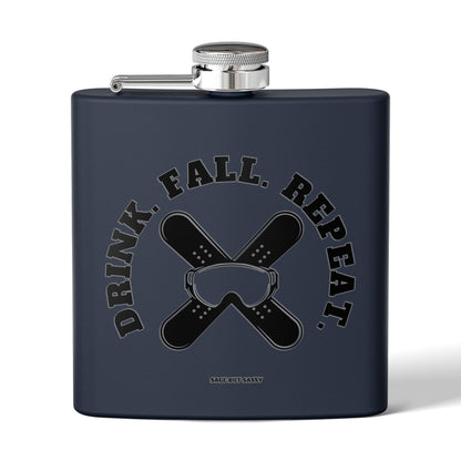 Drink fall repeat,  Flask, Stainless Steel Hip Flask, Skiing and Snowboarding accessories, 6oz