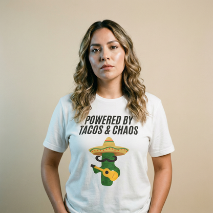Powered by tacos and chaos, T-Shirt, Funny Cinco de Mayo gift