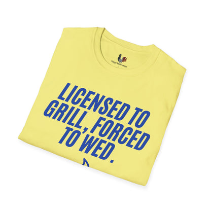 Licensed to grill, forced to wed, T-Shirt, Funny Bachelor Party Tee