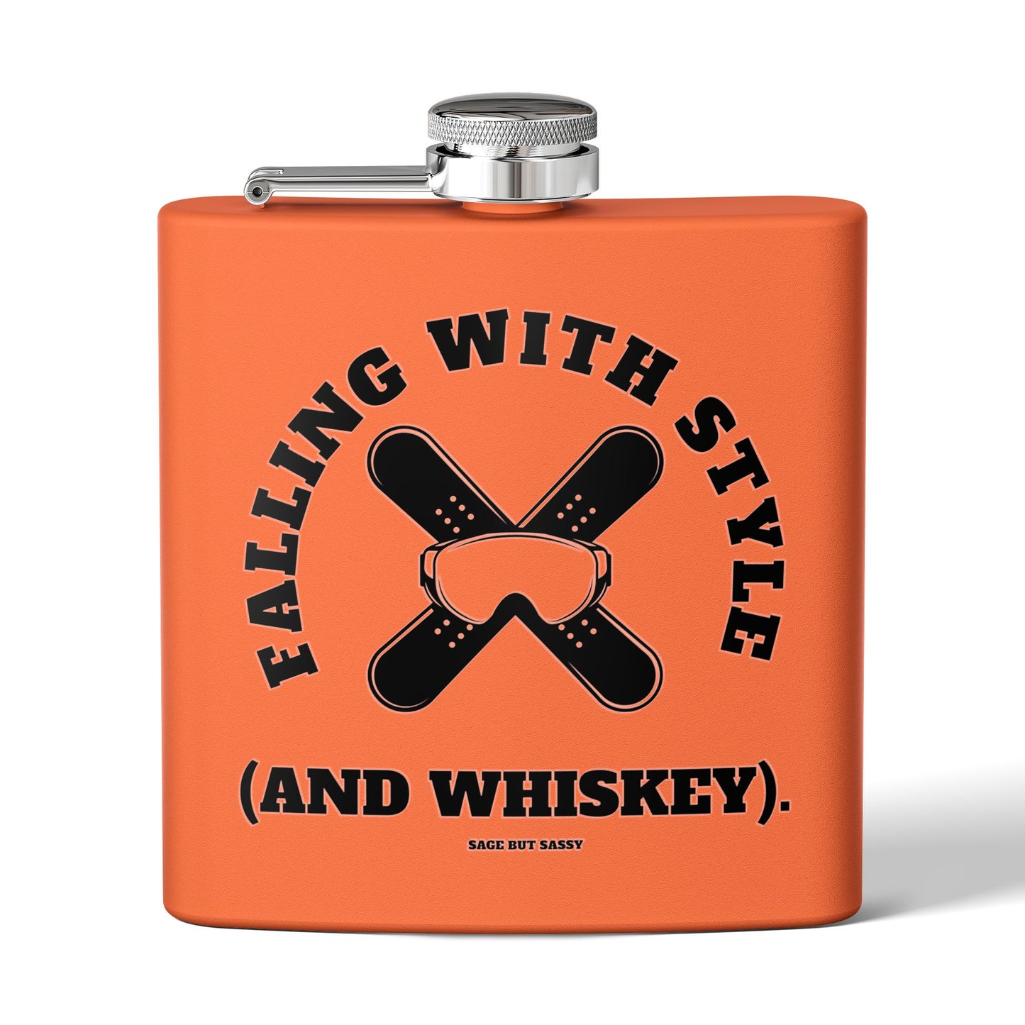 Falling with style and whiskey,  Flask, Stainless Steel Hip Flask, Skiing and Snowboarding accessories, 6oz