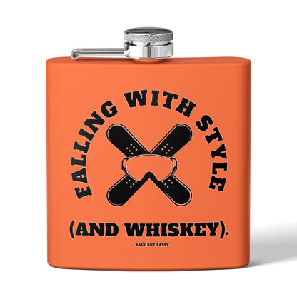 Falling with style and whiskey,  Flask, Stainless Steel Hip Flask, Skiing and Snowboarding accessories, 6oz