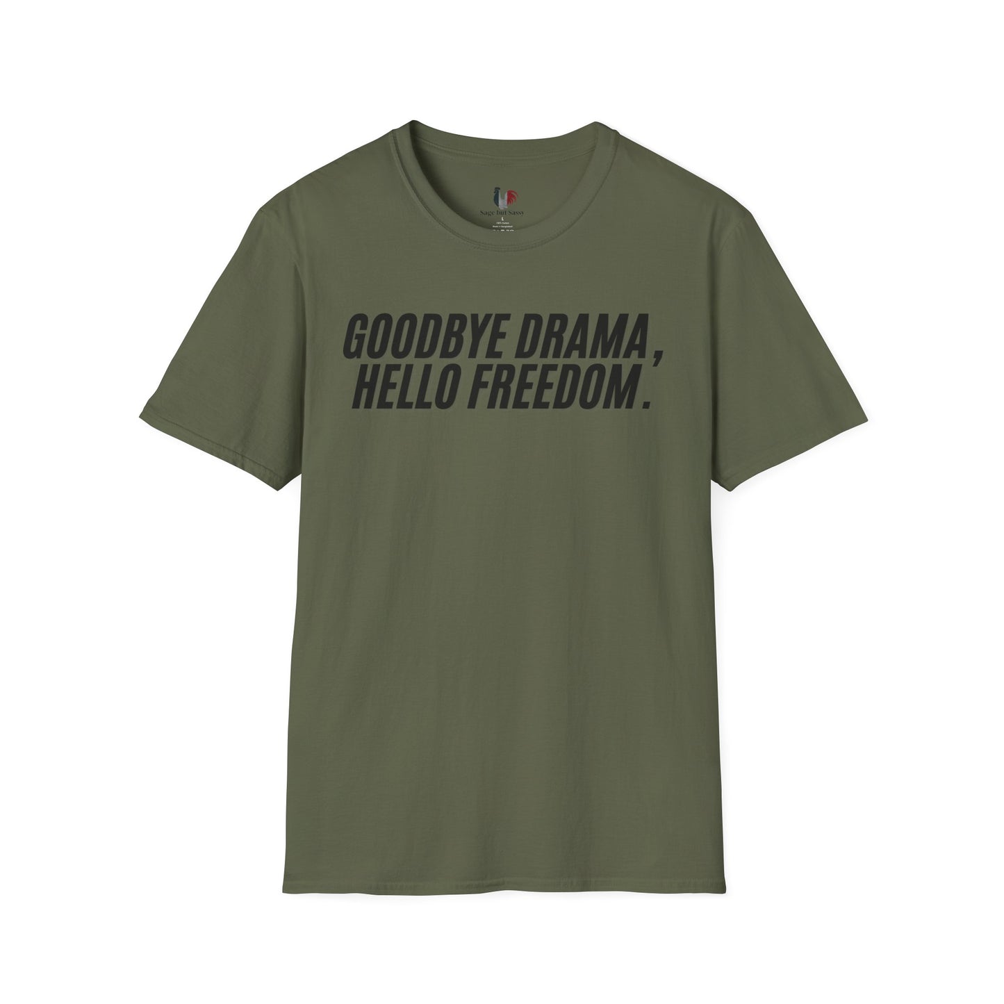 Goodbye drama hello freedom, Unisex Softstyle T-Shirt, Divorce/Breakout