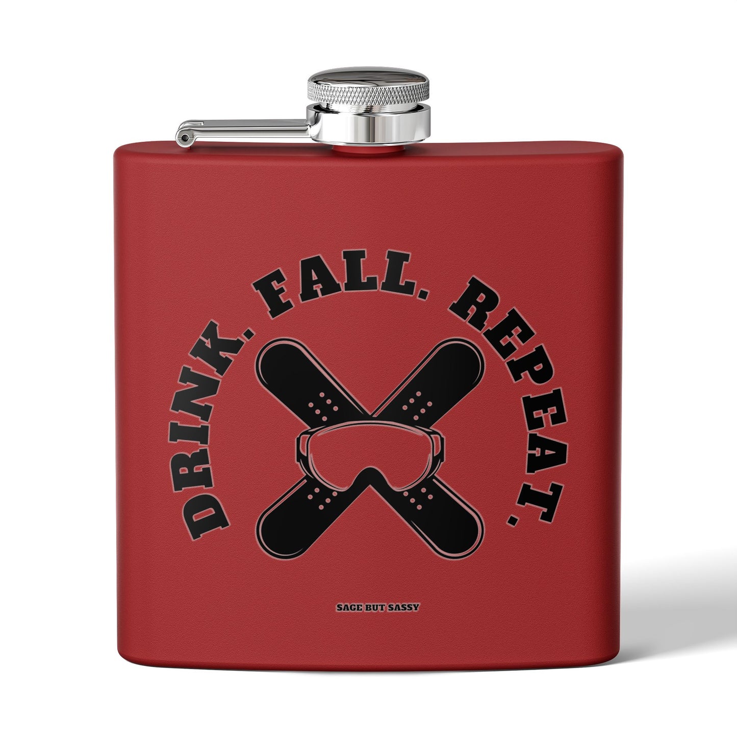 Drink fall repeat,  Flask, Stainless Steel Hip Flask, Skiing and Snowboarding accessories, 6oz