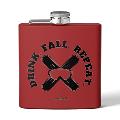 Drink fall repeat,  Flask, Stainless Steel Hip Flask, Skiing and Snowboarding accessories, 6oz
