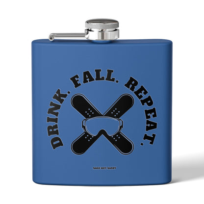 Drink fall repeat,  Flask, Stainless Steel Hip Flask, Skiing and Snowboarding accessories, 6oz
