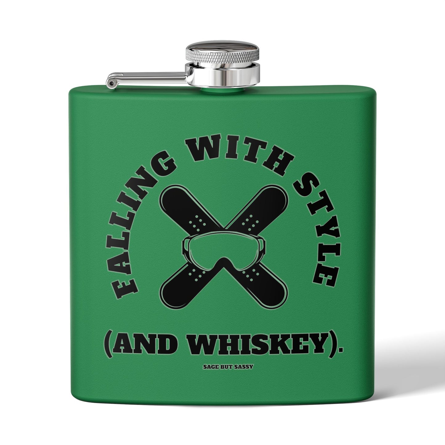 Falling with style and whiskey,  Flask, Stainless Steel Hip Flask, Skiing and Snowboarding accessories, 6oz