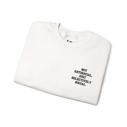 Not antisocial, just selectively social. Crewneck Sweatshirt, Minimal Embroidered Cozy Pullover, Introvert gift