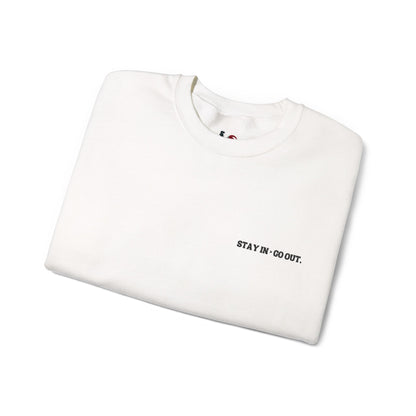 Stay in > go out. Crewneck Sweatshirt, Minimal Embroidered Cozy Pullover, Introvert gift