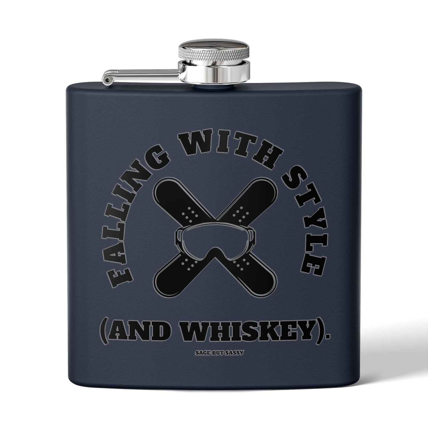 Falling with style and whiskey,  Flask, Stainless Steel Hip Flask, Skiing and Snowboarding accessories, 6oz