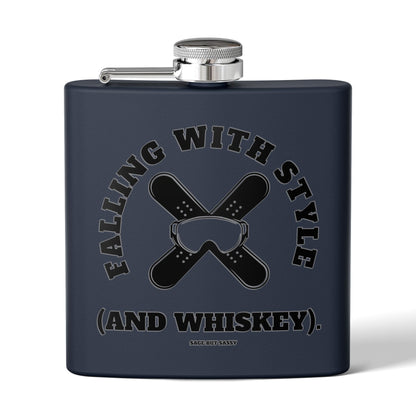 Falling with style and whiskey,  Flask, Stainless Steel Hip Flask, Skiing and Snowboarding accessories, 6oz
