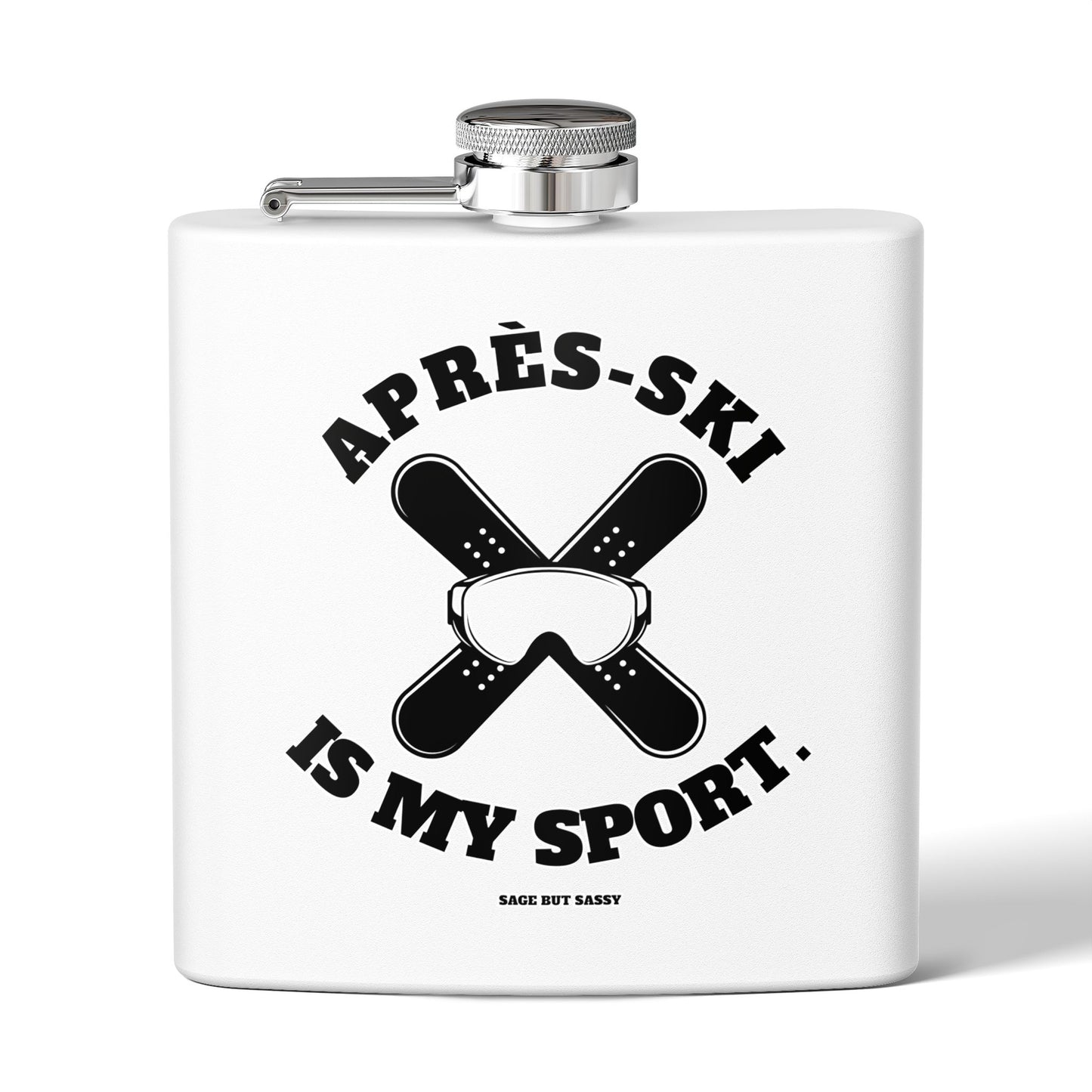 Après-Ski Is My Sport,  Flask, Stainless Steel Hip Flask, Skiing and Snowboarding accessories, 6oz
