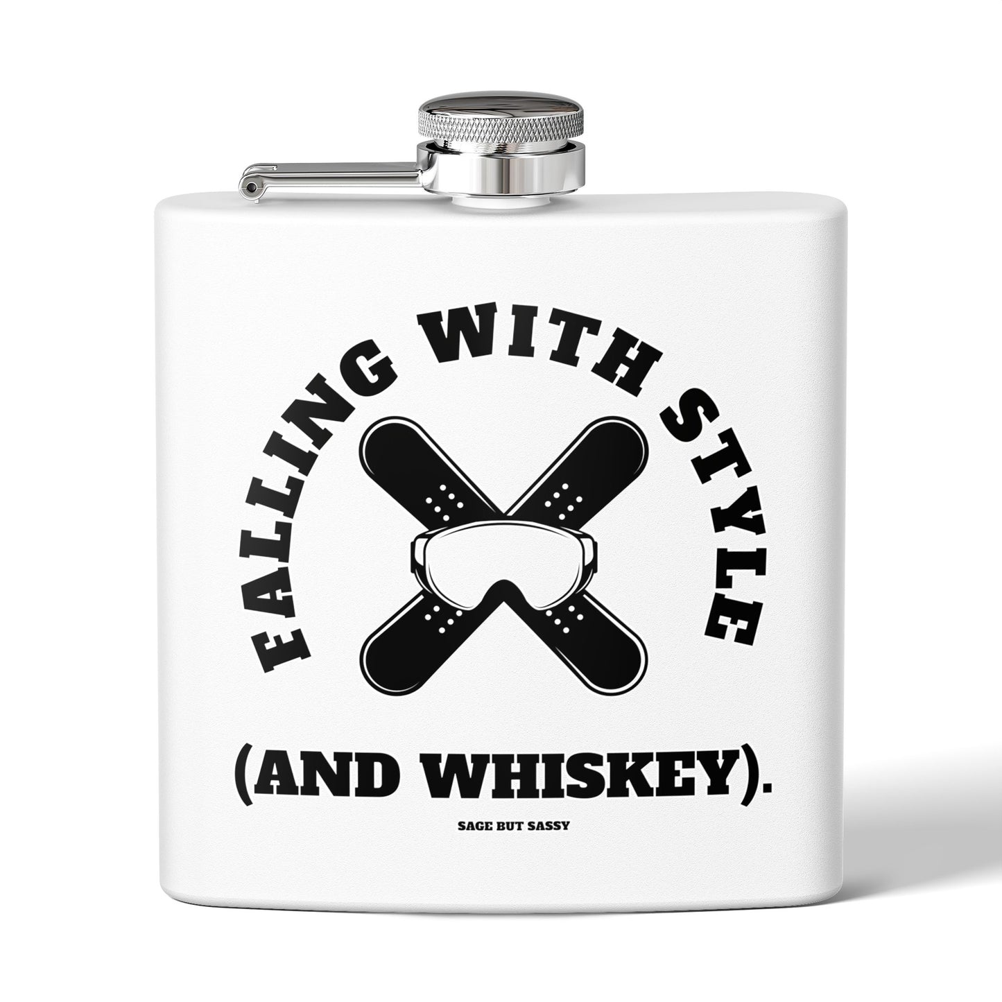 Falling with style and whiskey,  Flask, Stainless Steel Hip Flask, Skiing and Snowboarding accessories, 6oz