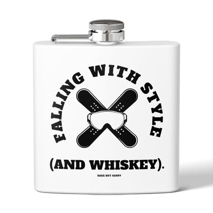 Falling with style and whiskey,  Flask, Stainless Steel Hip Flask, Skiing and Snowboarding accessories, 6oz
