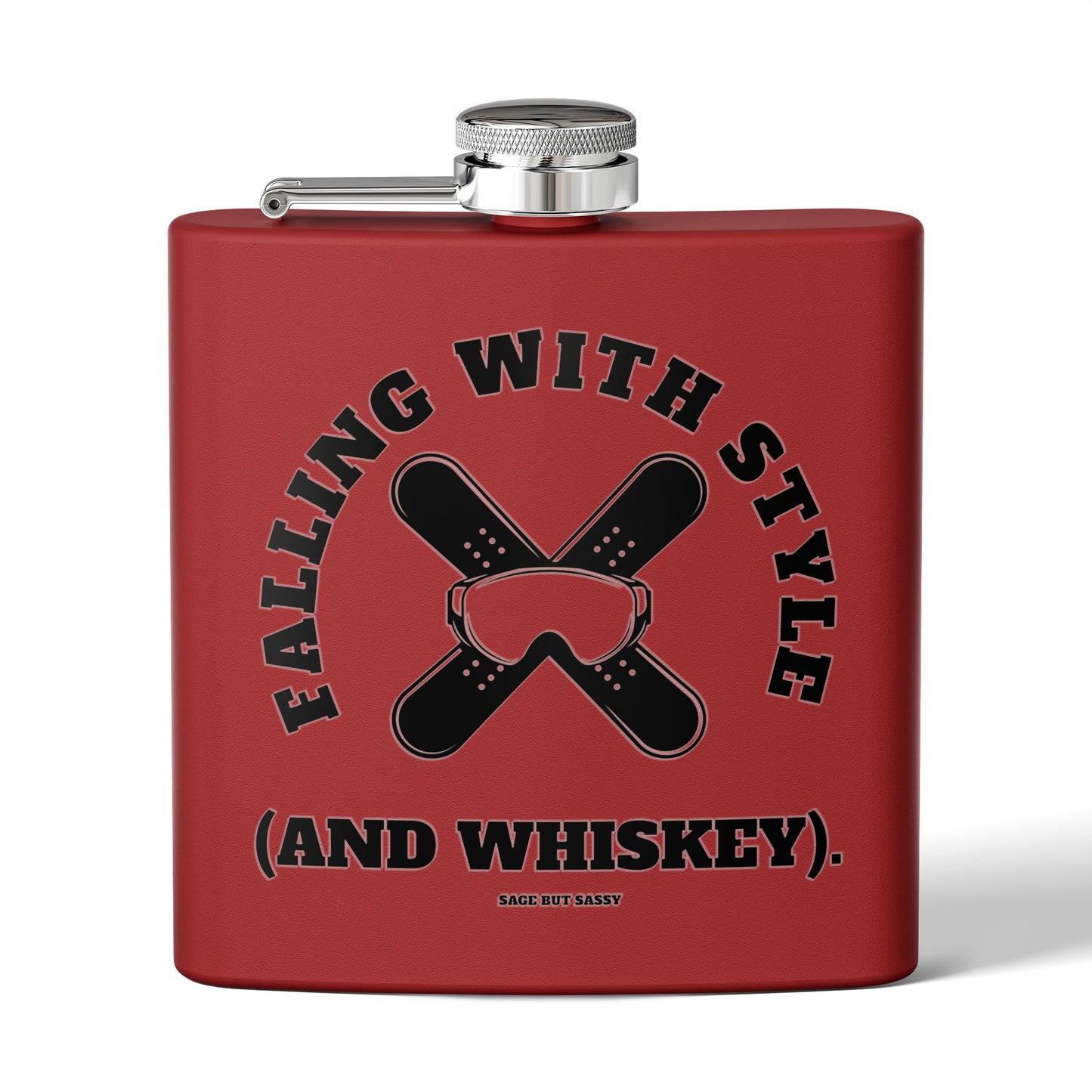 Falling with style and whiskey,  Flask, Stainless Steel Hip Flask, Skiing and Snowboarding accessories, 6oz
