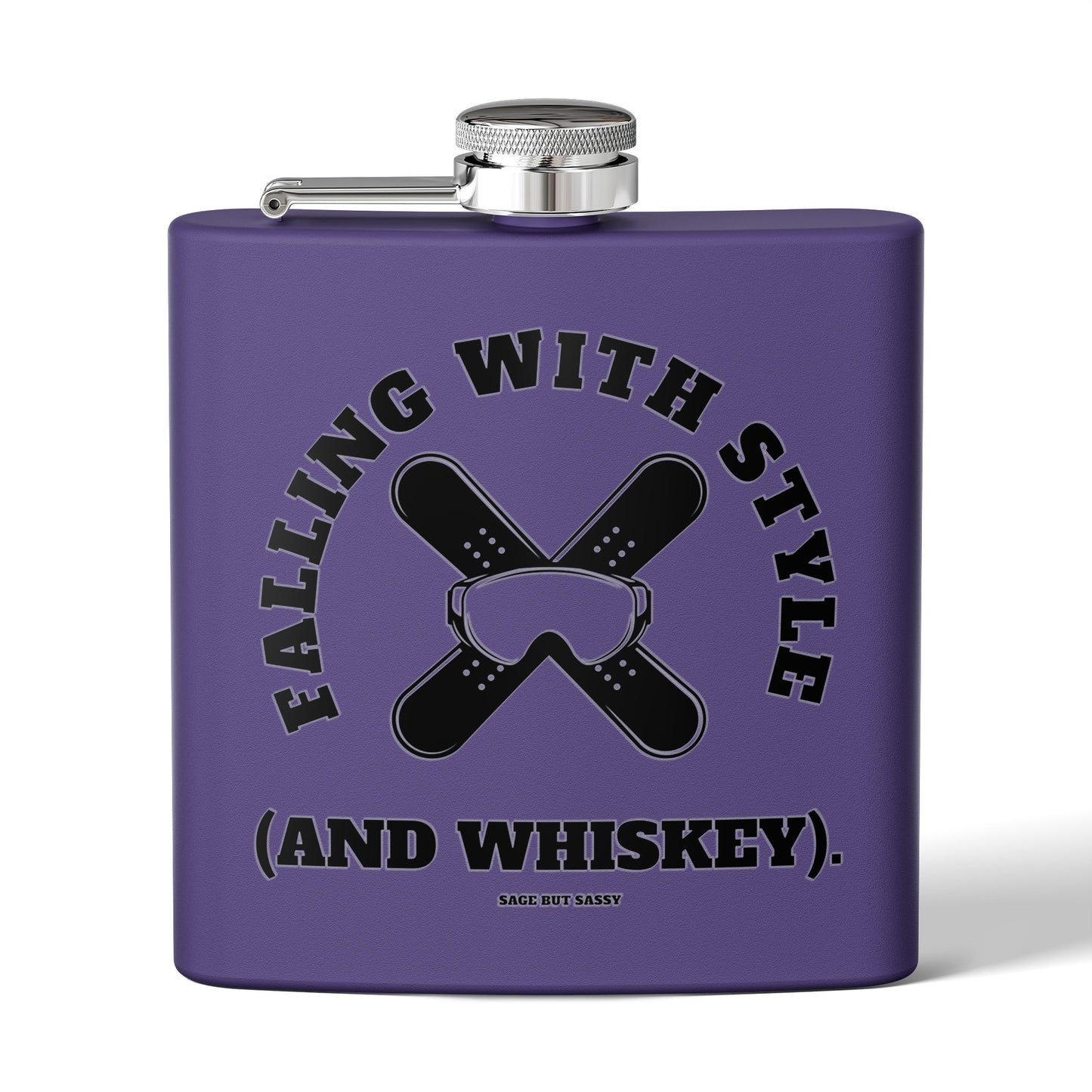 Falling with style and whiskey,  Flask, Stainless Steel Hip Flask, Skiing and Snowboarding accessories, 6oz