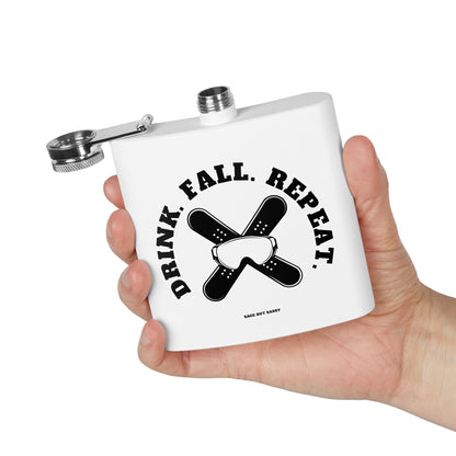 Drink fall repeat,  Flask, Stainless Steel Hip Flask, Skiing and Snowboarding accessories, 6oz