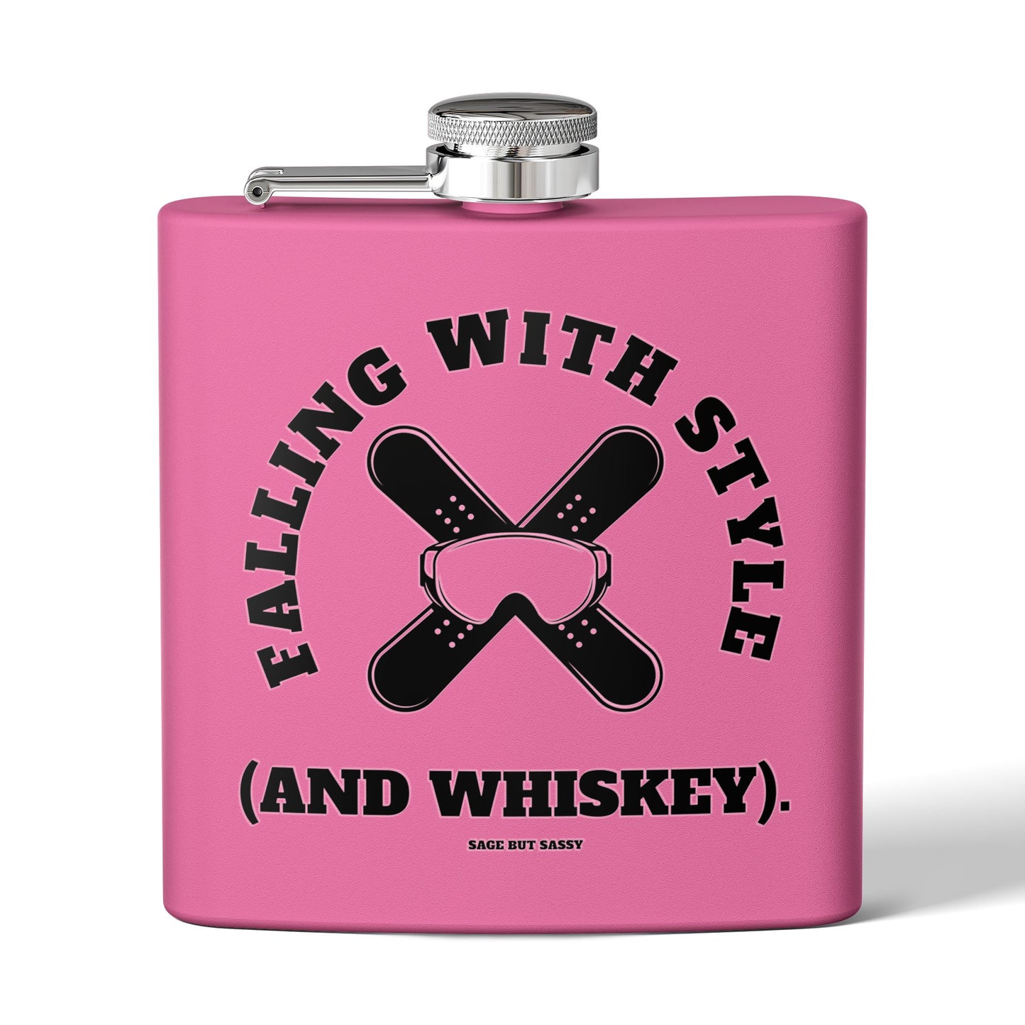 Falling with style and whiskey,  Flask, Stainless Steel Hip Flask, Skiing and Snowboarding accessories, 6oz
