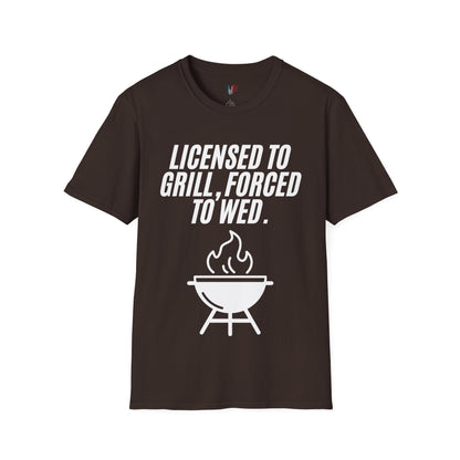 Licensed to grill, forced to wed, T-Shirt, Funny Bachelor Party Tee