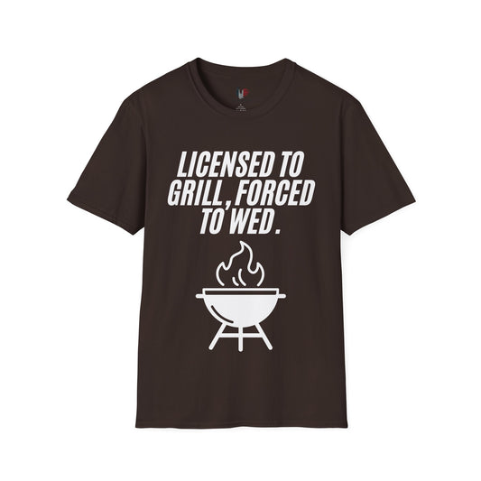Licensed to grill, forced to wed, T-Shirt, Funny Bachelor Party Tee