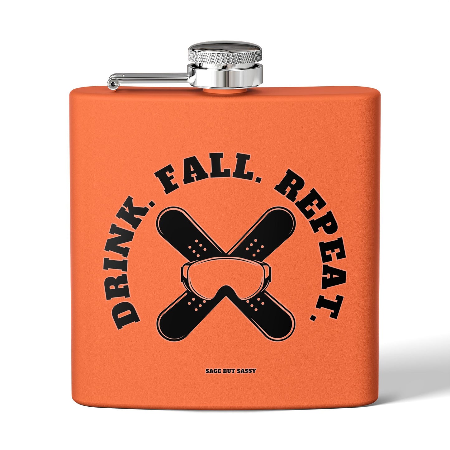 Drink fall repeat,  Flask, Stainless Steel Hip Flask, Skiing and Snowboarding accessories, 6oz